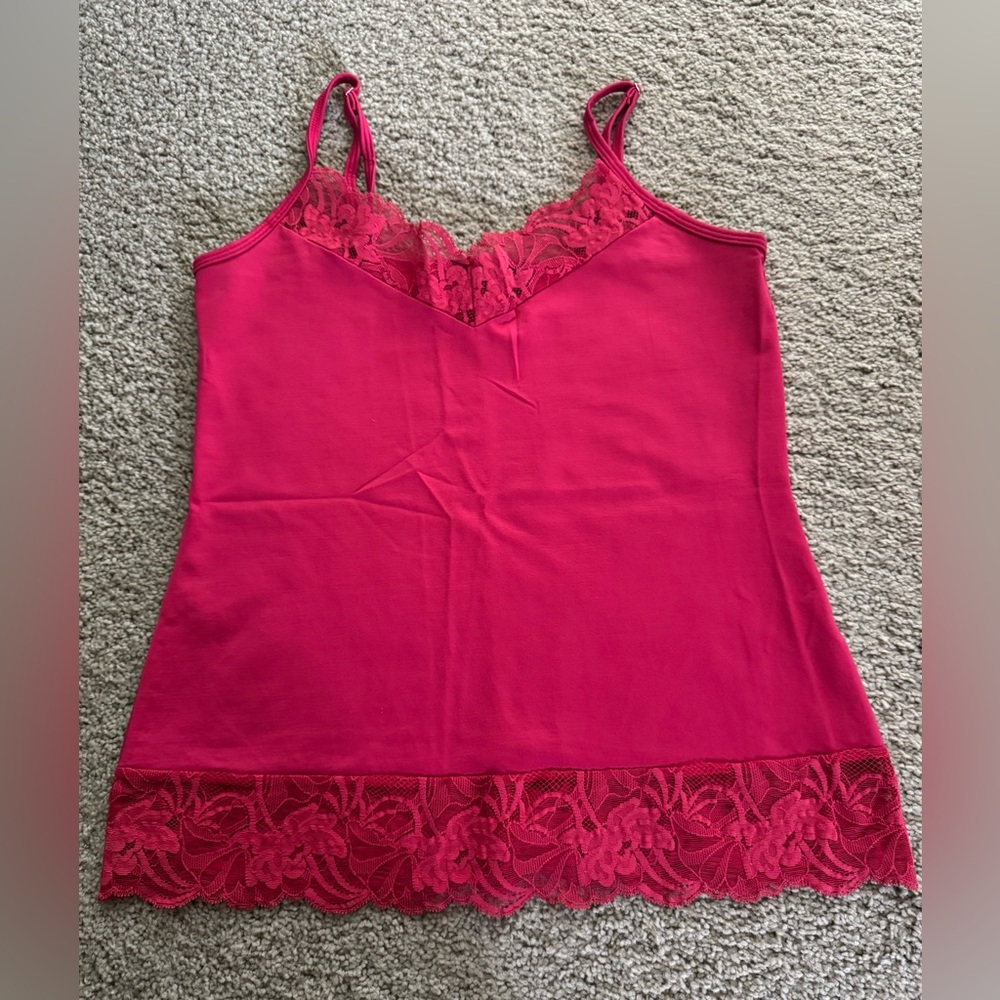 WHBM Hot Pink Lace Trim Camisole - SZ M